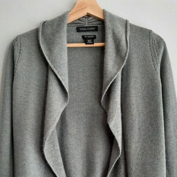 BANANA REPUBLIC 100% Cashmere Open Front Sweater Cardigan Green Grey Sz XS - Picture 3 of 9